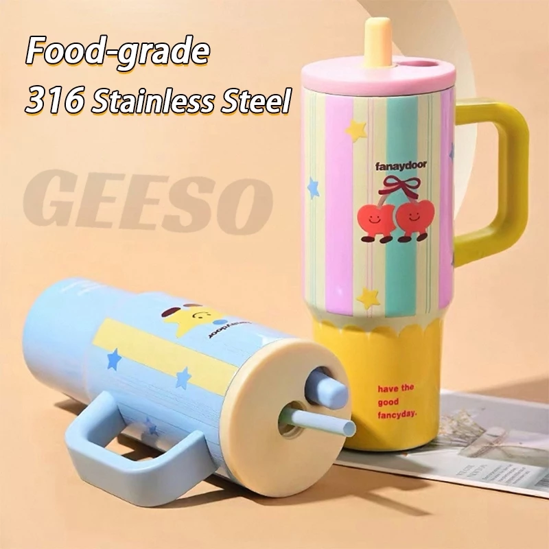 GEESO แก้วเยติ 316แก้วสแตนเลส ใหม่การ์ตูน ใหญ่ความจุ แก้วกาแฟหุ้มฉนวน กระติกน้ําเก็บความร้อนแบบพกพา 316 Stainless Steel Handheld Thermos Tumbler Bottle Insulated Vacuum Hot &Cold Thermos Cup 710ml 手提吨吨杯 thumbnail 6