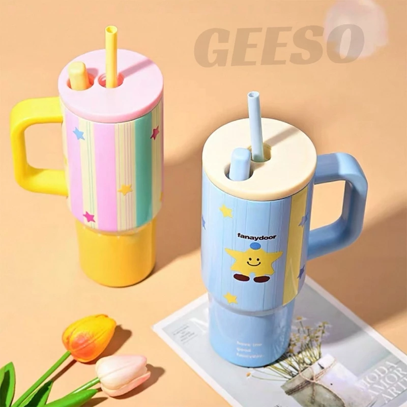 GEESO แก้วเยติ 316แก้วสแตนเลส ใหม่การ์ตูน ใหญ่ความจุ แก้วกาแฟหุ้มฉนวน กระติกน้ําเก็บความร้อนแบบพกพา 316 Stainless Steel Handheld Thermos Tumbler Bottle Insulated Vacuum Hot &Cold Thermos Cup 710ml 手提吨吨杯 thumbnail 10