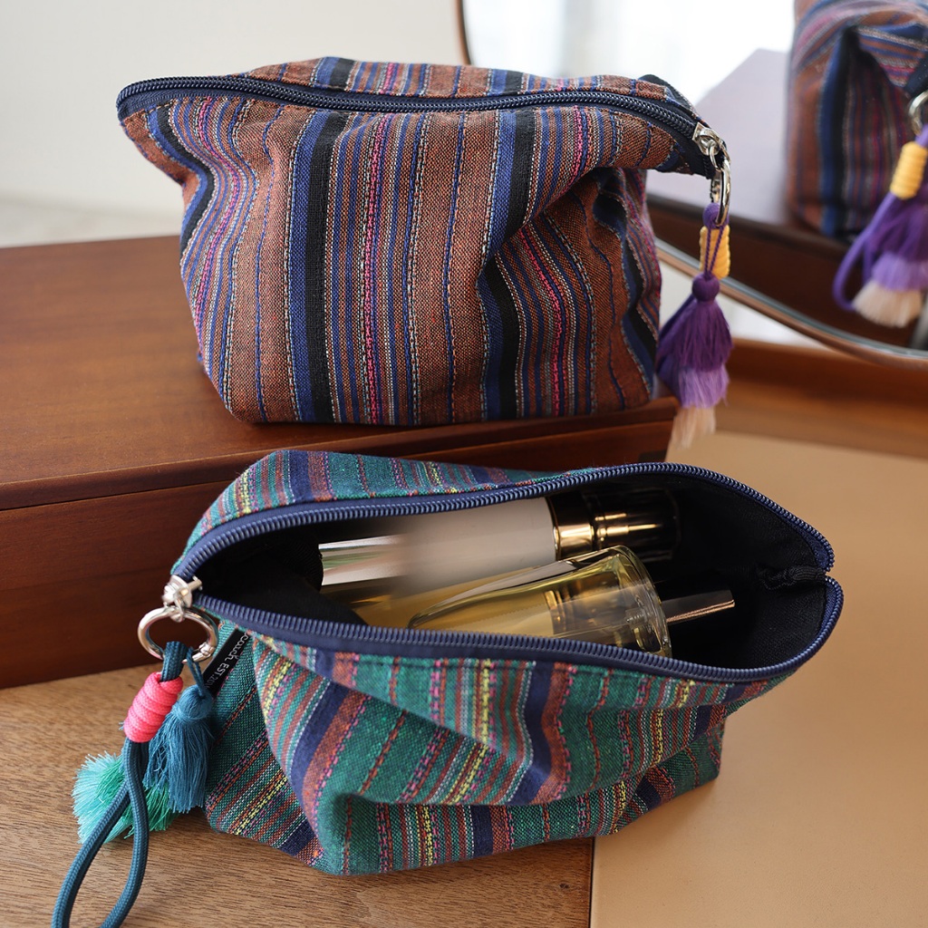 สีสันลายไหลจี้กระเป๋าเครื่องสําอางสไตล์ชาติพันธุ์สาวซิปเดินทางแบบพกพาถุงเก็บถุงซับกระเป๋าคลัทช์