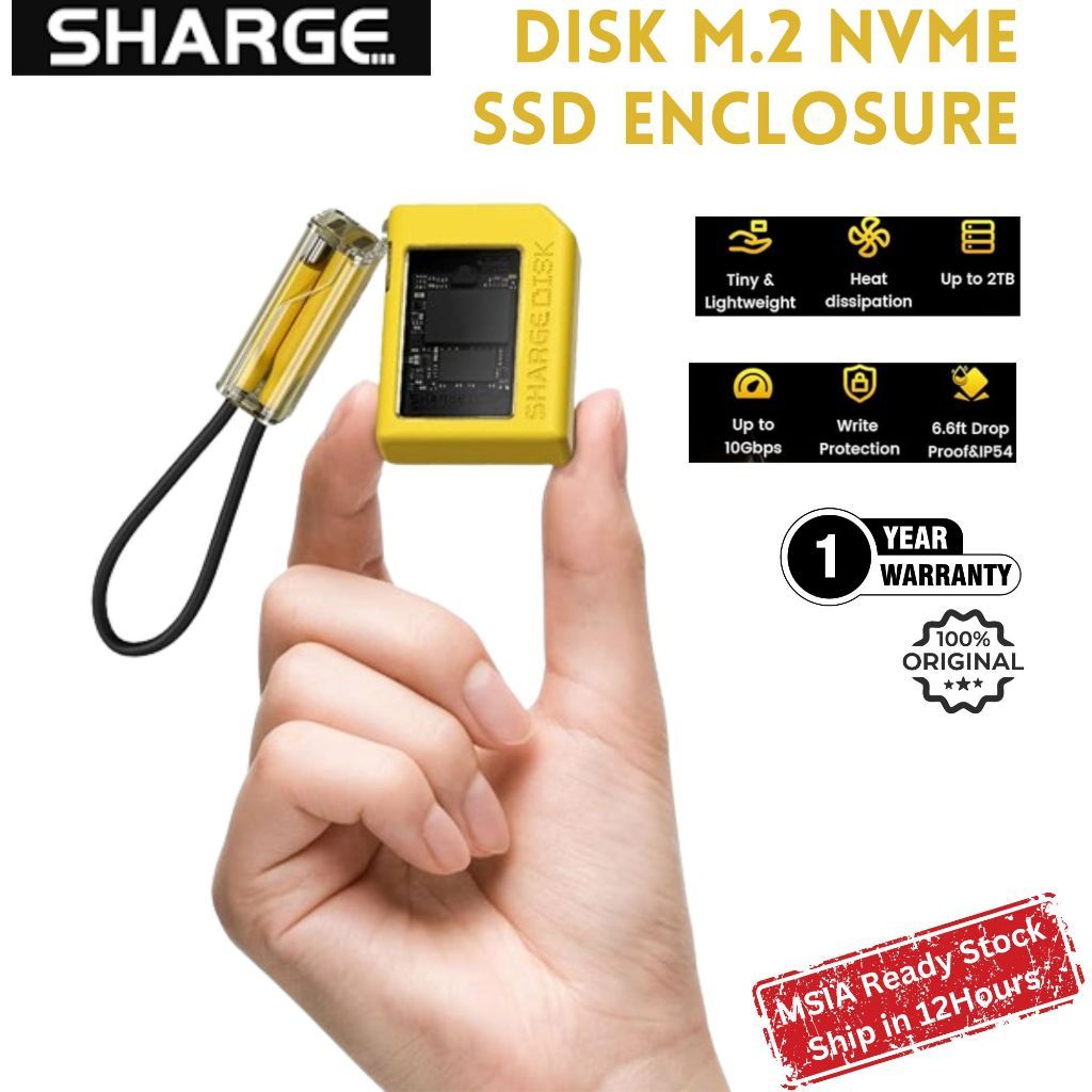 SHARGE Disk M.2 NVMe SSD Enclosure พร้อมระบบทําความเย็นแบบแอคทีฟ, 10Gbps USB C 3.2 Gen2, Enclosure