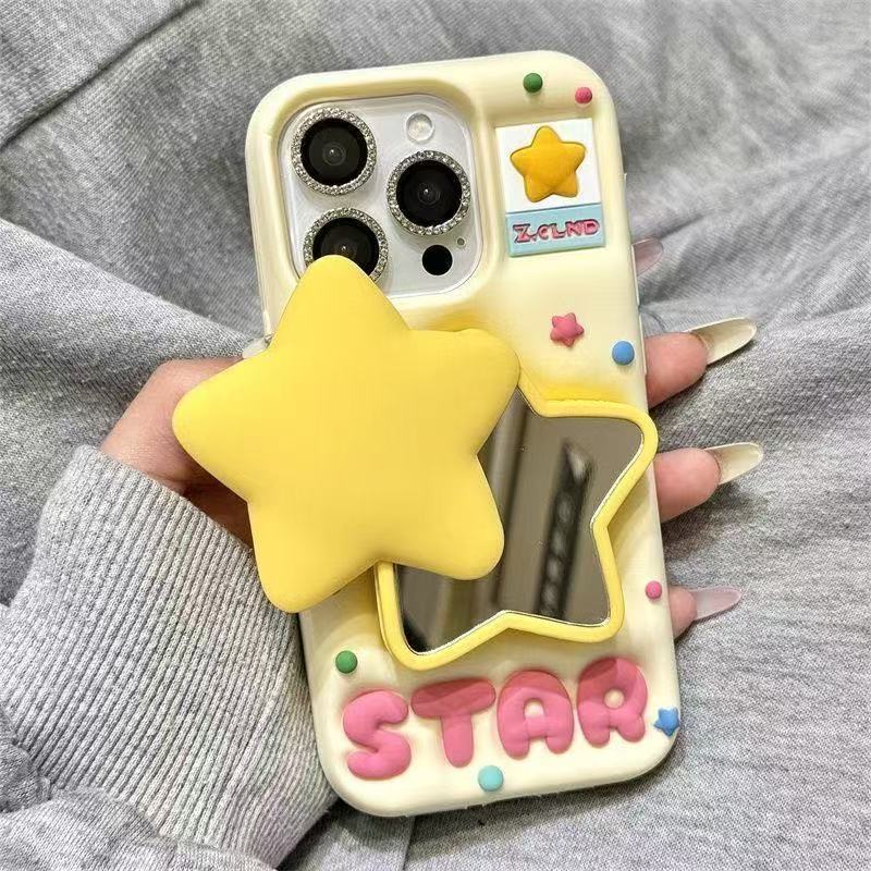 อิน ร้อนขายกระจก3ง ดาวผู้ถือเคสโทรศัพท์เข้ากันได้สําหรับ ไอโฟน 17 16 15 14 13 12 มือโปร สูงสุด น่ารักอินเทรนด์ซิลิโคนอ่อนนุ่มป้องกันปลอกกันกระแท – โปรปัง