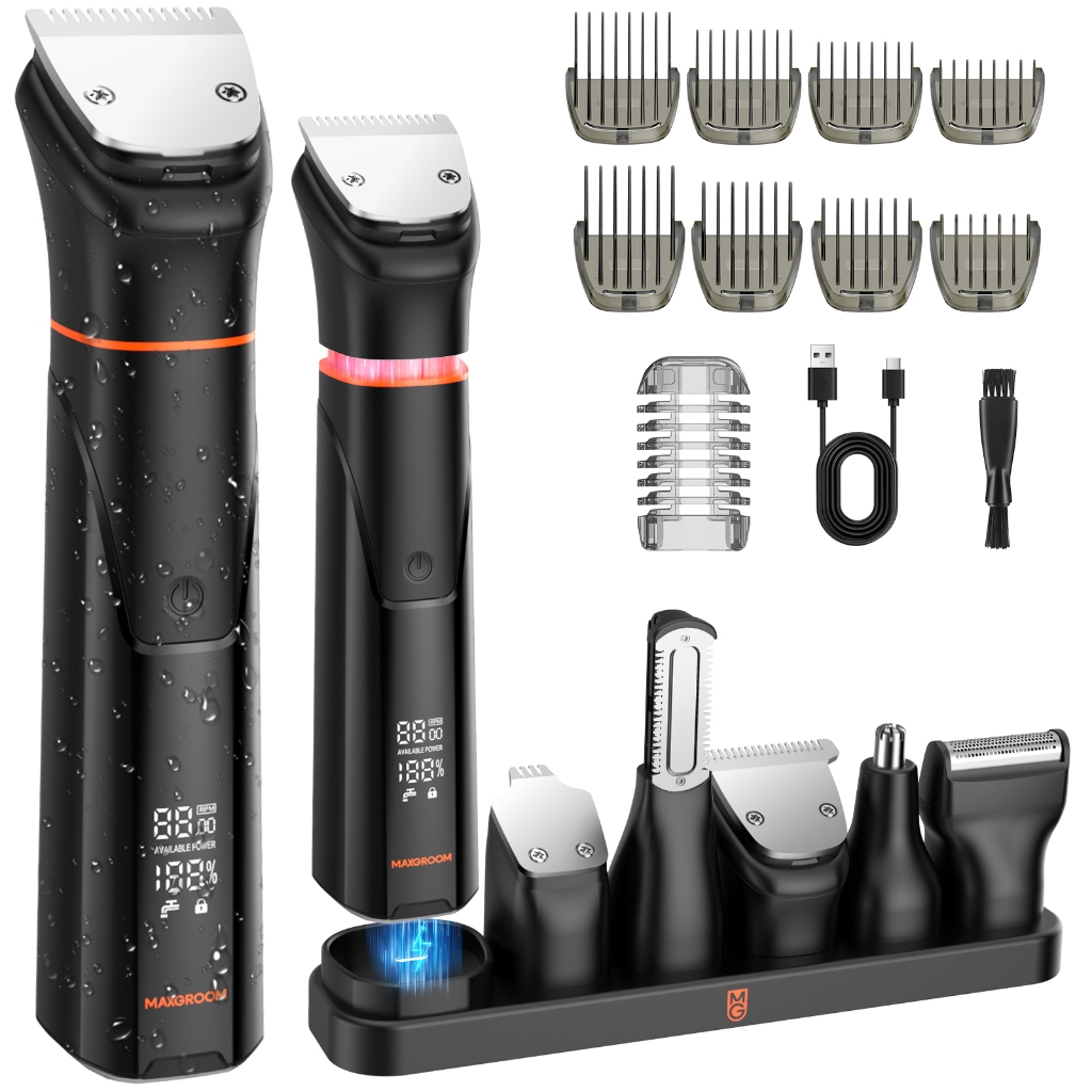 Maxgroom All-in-One Beard Trimmerสําหรับผู้ชาย,ไฟฟ้ากันน้ําเปียก/แห้งมีดโกนเครื่องโกนหนวดสําหรับหนวด,ใบหน้า,เครา Styler,Mens Beard Grooming Kitพร้อมจอแสดงผล LED,USB Recharge