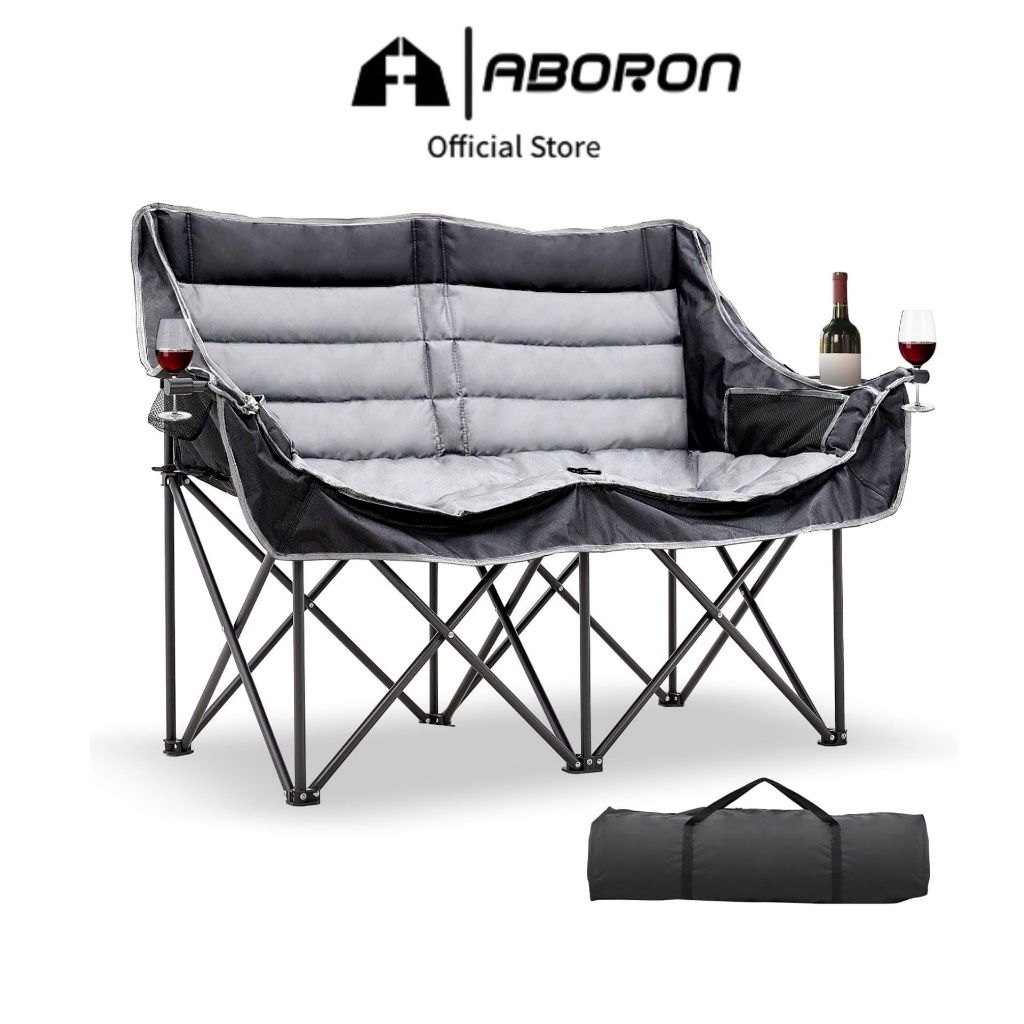 อาโบรอน เก้าอี้ตั้งแคมป์คู่พับได้เก้าอี้สนามหญ้าเบาะเต็มรูปแบบพร้อมกระเป๋าพกพา