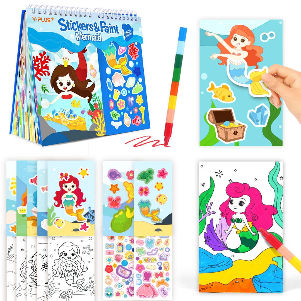หนังสือสติกเกอร์เด็ก ใช่แล้ว มีสติกเกอร์น่ารักและกิจกรรมระบายสี เหมาะสําหรับสาว 20 หน้ารวมปากกาสี 8 สีและสติกเกอร์ 200 เป็นชุดระบายสีการศึกษาเด็กและระบายสีชุดเป็นสร้างสรรค์ท