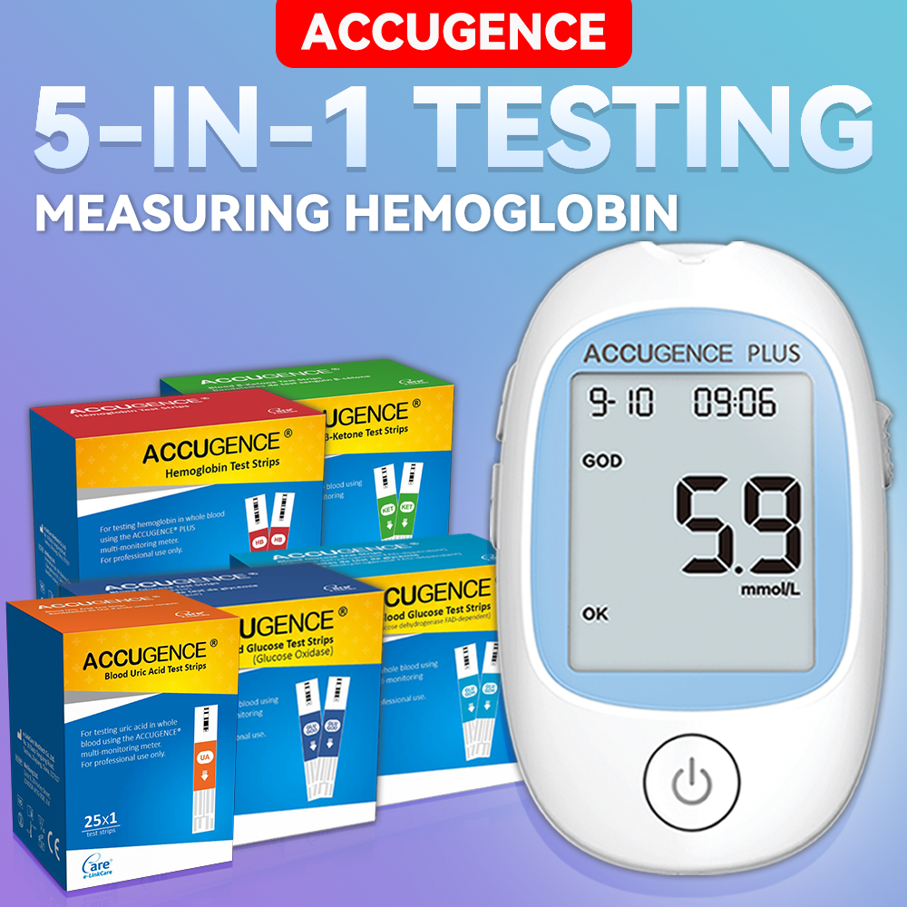 ACCUGENCE 5 in 1 Multi function Blood Glucose Meter Uric Acid Meter เลือดคีโตนเมตร glucometer ชุดเบาหวาน Gout Tester เลือดคีโตน Uric acid น้ําตาลในเลือด monitor พร้อม Test Stri