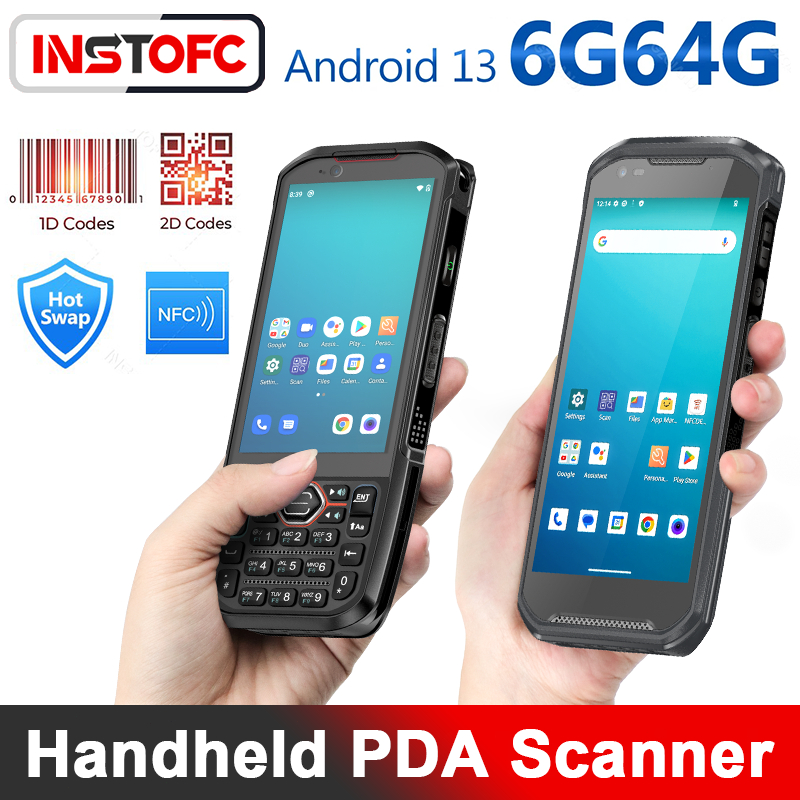 มือถือ PDA Terminal 6GB+64GB ทนทาน PDA อุปกรณ์ข้อมูลสะสมเครือข่าย 4G GPS 1D 2D Barcode Scanner