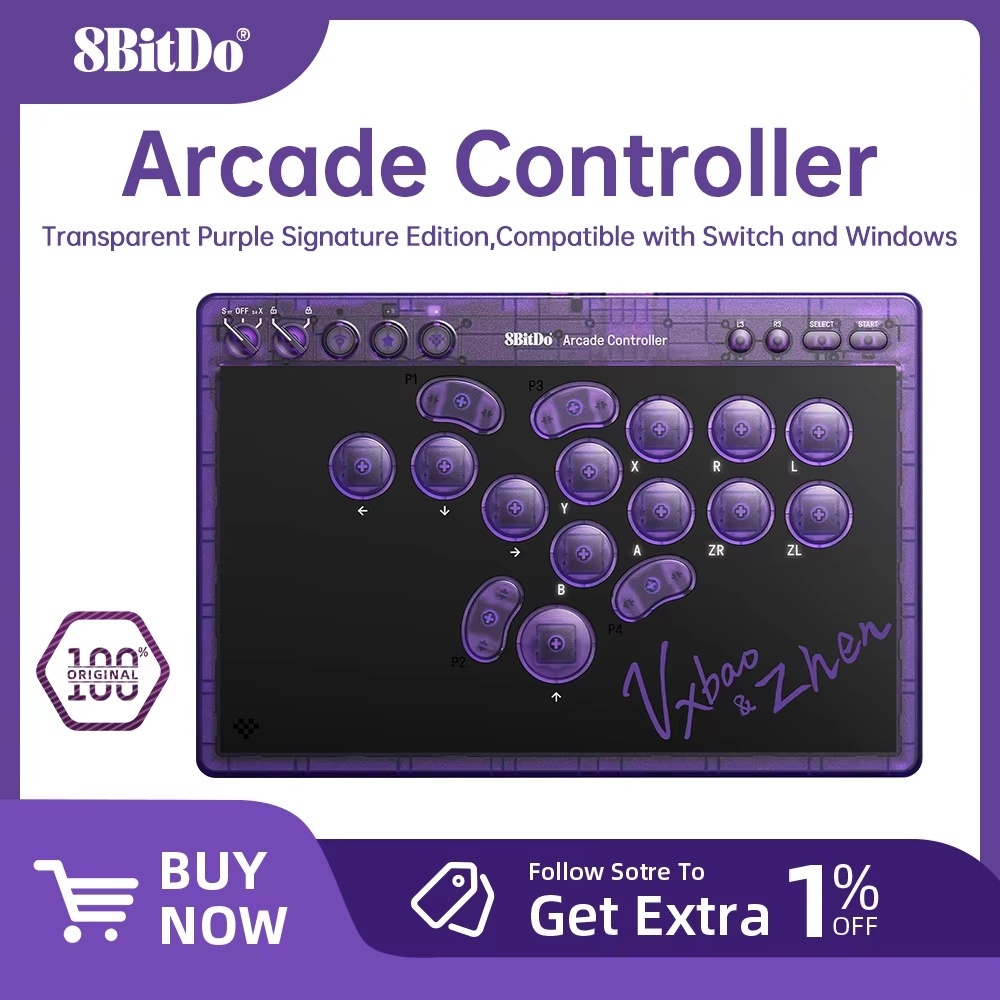 ใหม่ 8BitDo V3 Arcade Controller Zhen Champion Double Signature Edition Mechanical Switch บลูทูธ 2.4