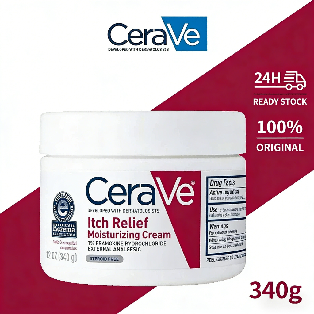 CeraVe Itch Relief Moisturizing Cream พร้อม 1% Pramoxine HCl | สําหรับผิวแห้งและคัน | 340g ปราศจากน้