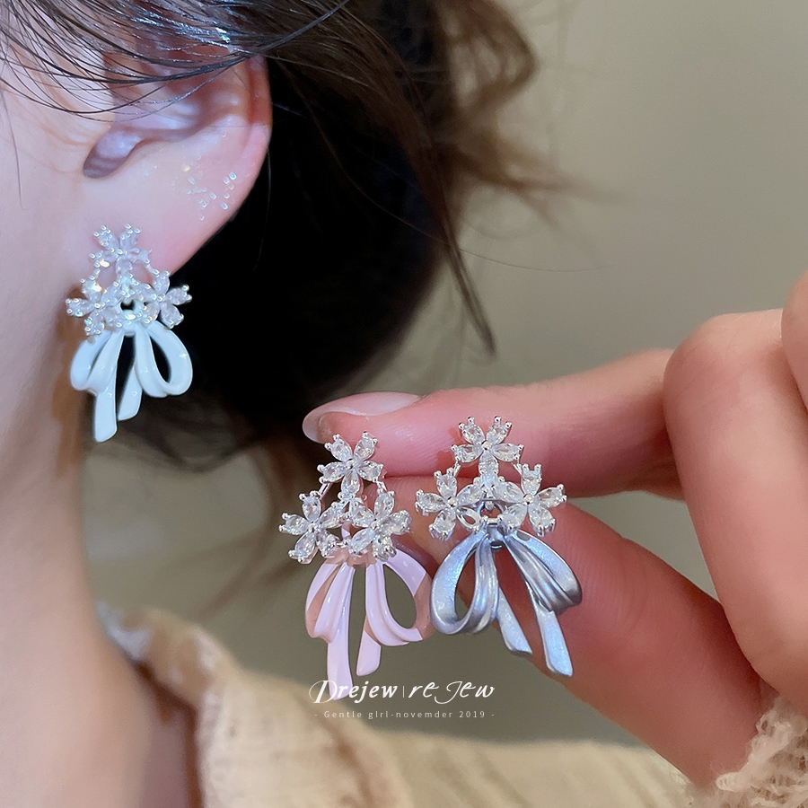 ต่างหูโบว์ดอกไม้ สไตล์หวานโรแมนติก หลายสี เครื่องประดับสำหรับทุกวัน