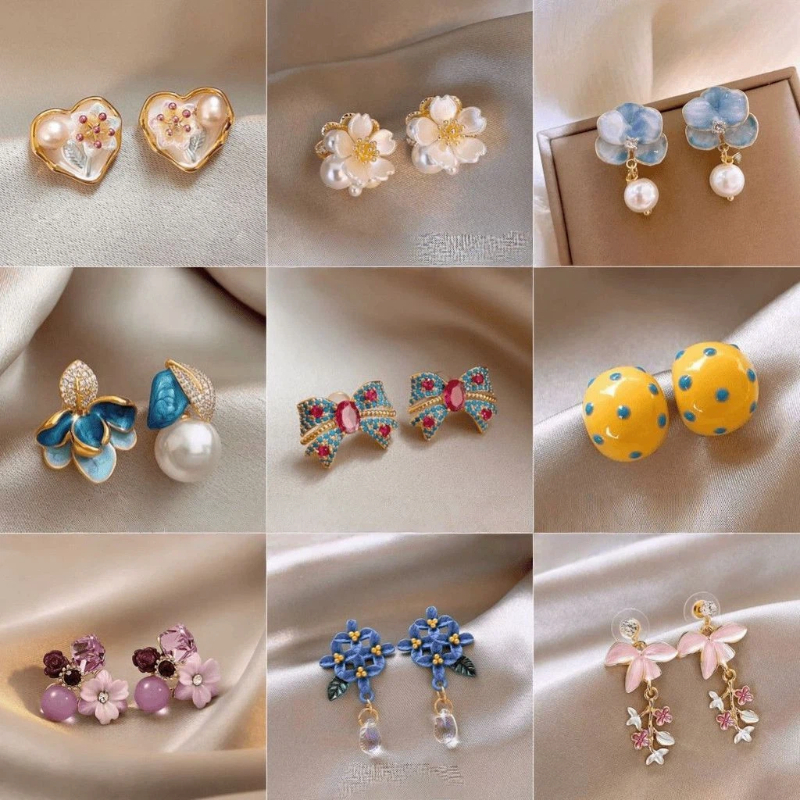 ต่างหูภาพวาดสีน้ำมัน.Monet Garden Pearl Love สไตล์ยุคกลาง งานฝีมือประณีต