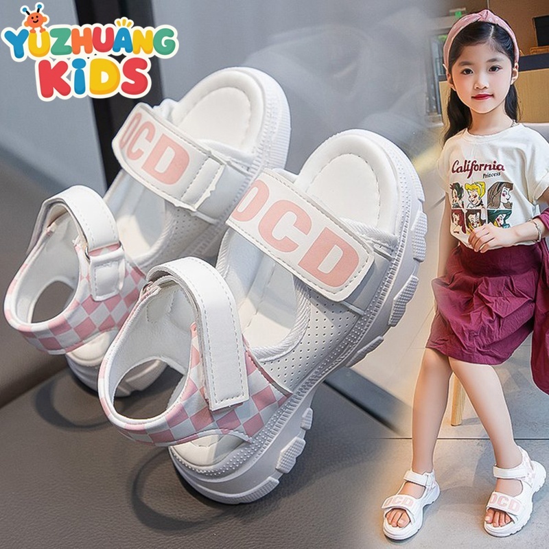 [กรุงเทพฯ จัดส่ง]เด็กผู้หญิงสีม่วงตรวจสอบ ดีซีดี กีฬารองเท้าแตะเด็กปรับ ตีนตุ๊กแก ลื่นระบายอากาศฤดูร้อนรองเท้าลําลอง