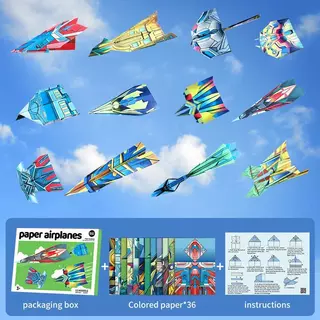 เครื่องบินกระดาษ, ชุด Origami 36 แผ่น, Origami สีสันสดใส, เครื่องบิน Origami สร้างสรรค์