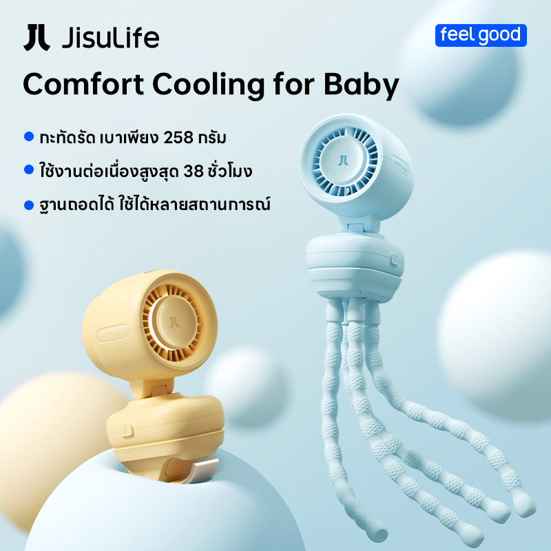 【สินค้าเข้าใหม่】JisuLife Stroller Fan 4 พัดลมหนีบสำหรับรถเข็นเด็ก ขนาดกะทัดรัด พกพาง่าย ชาร์จไฟได้ มาพร้อมหน้าจอ LED และไฟกลางคืน ดีไซน์ปลอดภัยสำหรับเด็ก ใช้งานได้ทั้งกลางแจ้งและบนโต๊ะ แบตเตอรี่ความจุ 5000mAh
