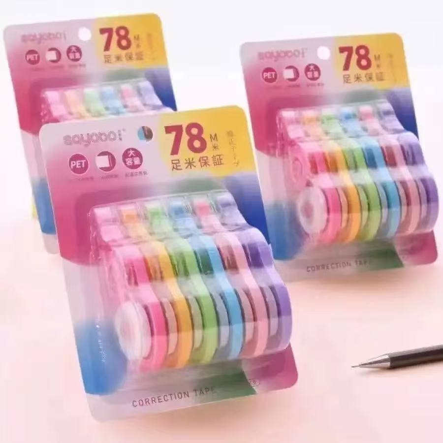 ชุดเทปลบคําผิด 6-ใน-1 รวม 72 ม. เติมง่าย อุปกรณ์การเรียนและสํานักงานสําหรับนักเรียนและครู