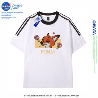 NASA เสื้อยืดสามแถบชายหญิง oversize แขนสั้น สไตล์ลำลอง summe…