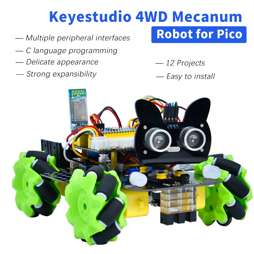 Keyestudio 4WD Raspberry Pi PICO หุ่นยนต์สําหรับ Raspberry Pi Pico รองรับ Arduino C+Python
