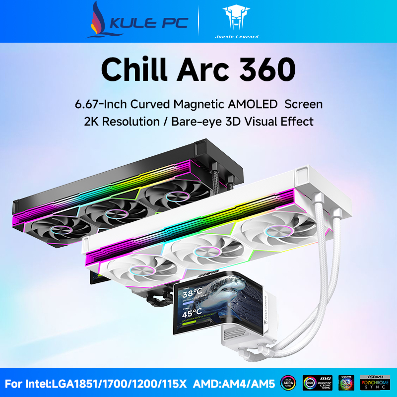 Jungle Leopard Chill Arc 360 CPU AIO Cooler 6.67 นิ้วโค้ง AMOLED หน้าจอสีดํา/สีขาว 360 มม.Liquid Cooler สําหรับ Intel LGA1155 LGA1700 AMD AM5 AM4