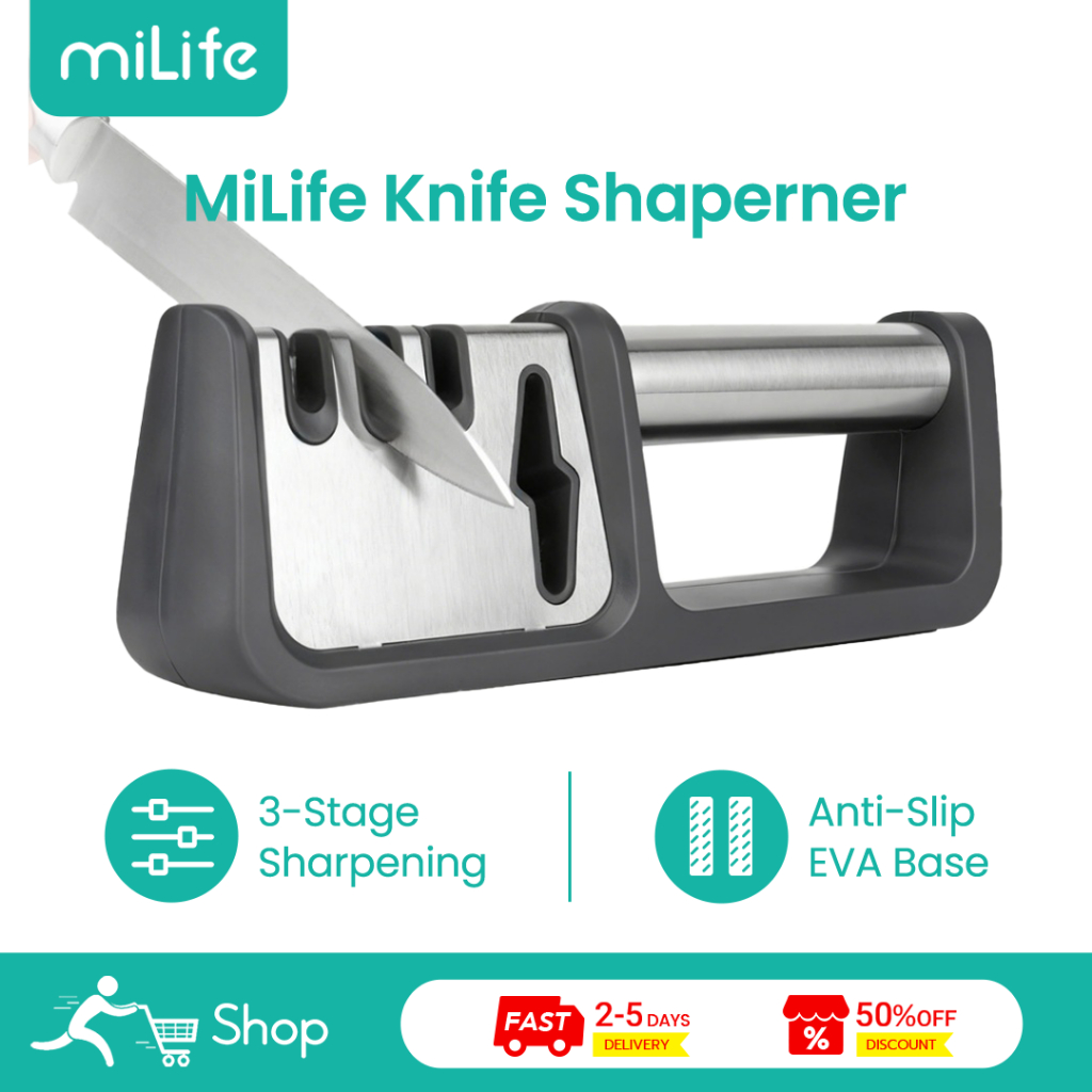MiLife เครื่องลับมีด 3 ระดับ Anti-Slip Knife Sharpener Scissor Sharpener หินลับมีด เครื่องลับมีดสำหรับกรรไกร