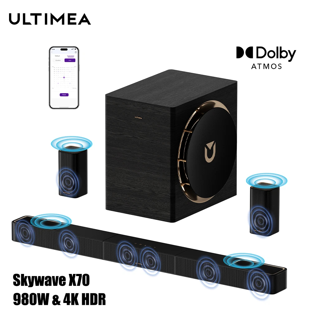 ULTIMEA Skywave X70 Soundbar 7.1.4ch Dolby Atmos ระบบเสียงรอบทิศทางไร้สาย ซับวูฟเฟอร์ 10” โฮมเธียเตอ