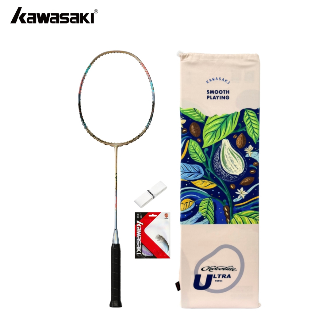 KAWASAKI Carbon Fiber Badminton Racket Chocolate Ultra High Tension 18-35 lbs สําหรับผู้เล่นระดับโปร น้ำหนักเบา ควบคุมได้ง่าย และการออกแบบที่สวยงาม