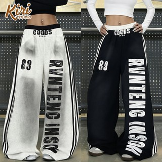2สี กางเกงขายาว กางเกงผู้หญิง กรีนอักษร สไตล์ลำลอง ใส่ไปเต้น#101339