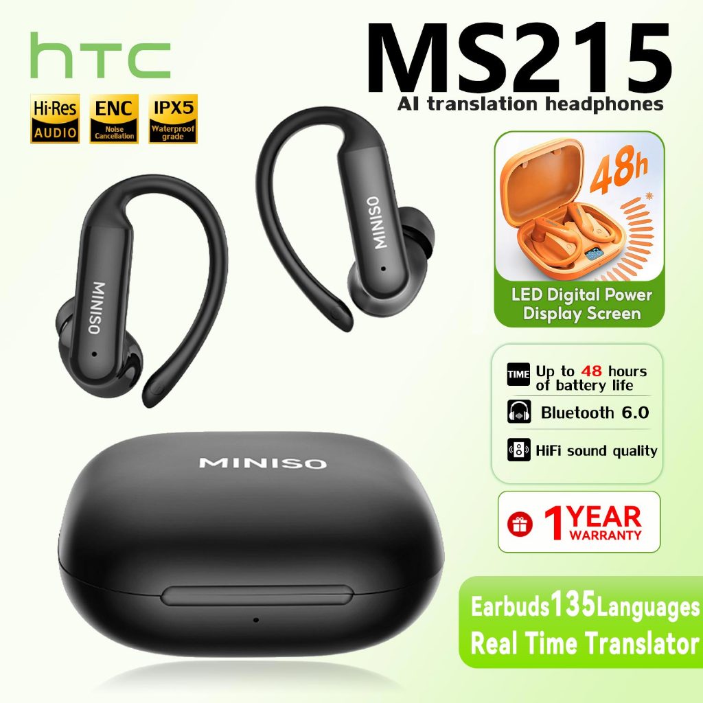 MINISO MS215 AI Translator Earbud หูฟังไร้สายบลูทูธ 6.0 TWS หูฟังชนิดใส่ในหู ANC ลดเสียงรบกวนสมาร์ท Touch Control เสียงไฮไฟพร้อมไมโครโฟน