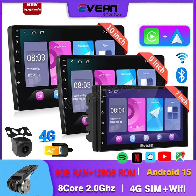Evean จอ android รถยนต์ Octa Core 4G LTE SIM | จอสัมผัส 7/9/10.1 นิ้ว | RAM 6GB+ROM 32GB | ไร้สาย An