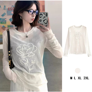 Camellia Top เสื้อแขนยาวผู้หญิง High-End Thin All-Match สีขาว