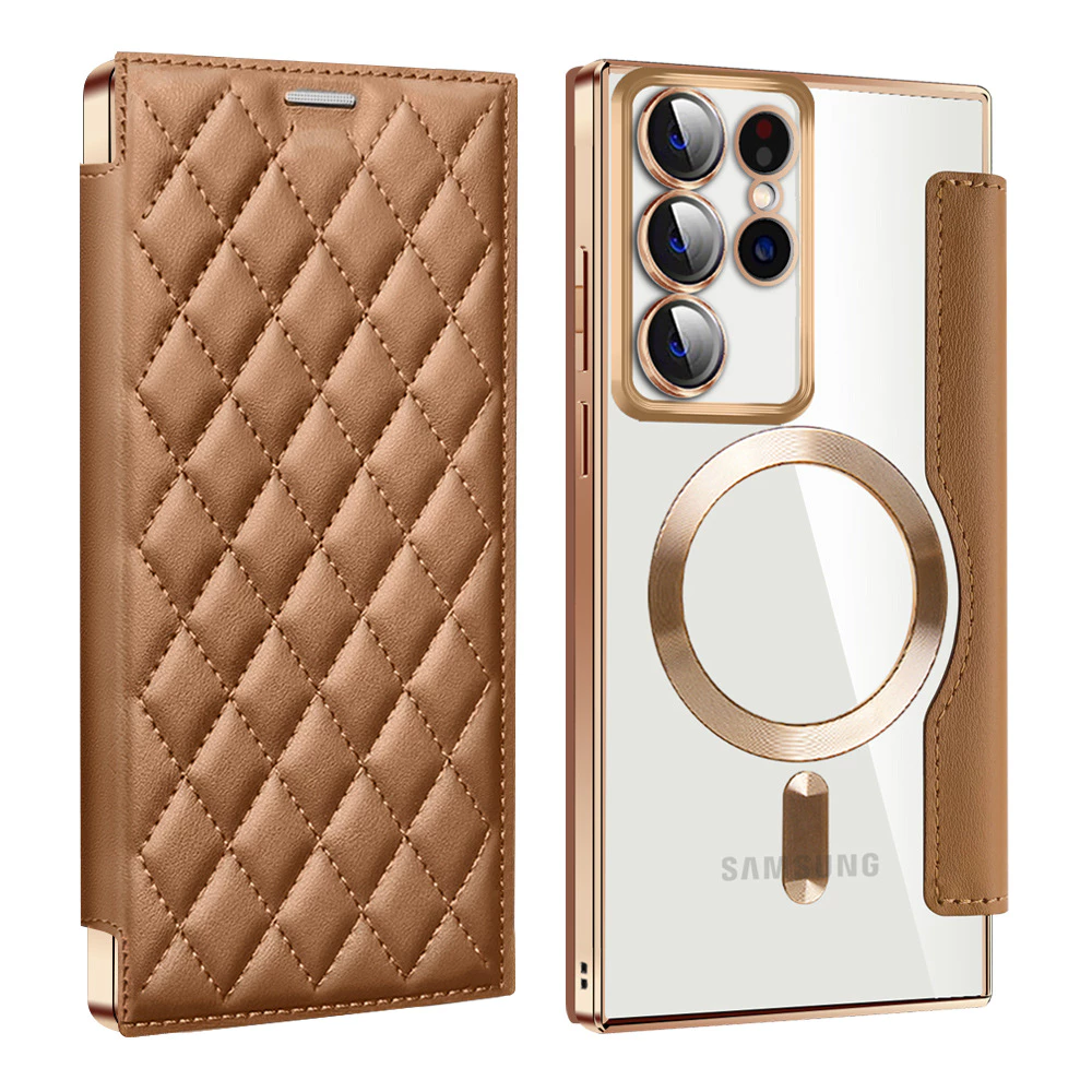 ซองหนังพลิกลายสก๊อตคลาสสิกสําหรับ Samsung S26 Ultra S25 Ultra | ฝาครอบชุบด้วยไฟฟ้าแม่เหล็กพร้อมที่ใส่การ์ดสําหรับ Galaxy S24 S23 S22 Ultra
