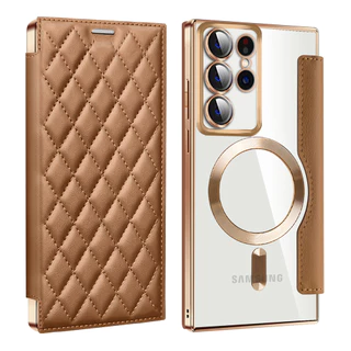 ซองหนังพลิกลายสก๊อตคลาสสิกสําหรับ Samsung S26 Ultra S25 Ultra | ฝาครอบชุบด้วยไฟฟ้าแม่เหล็กพร้อมที่ใส่การ์ดสําหรับ Galaxy S24 S23 S22 Ultra