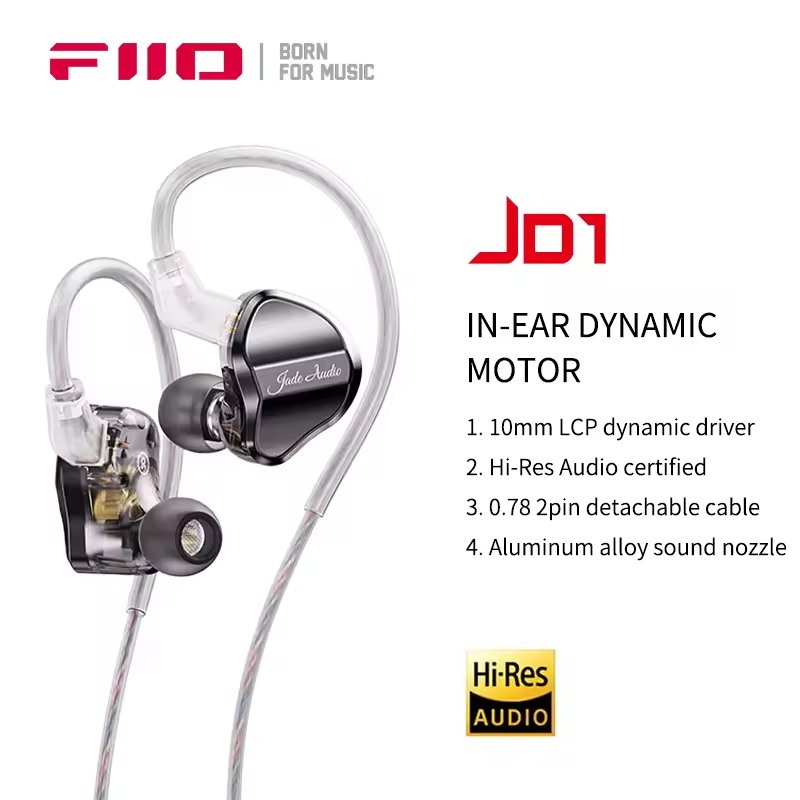 FiiO JD1 หูฟังหูฟังชนิดใส่ในหู HiFi หูฟังแบบมีสาย 10 มม. LCP ไดนามิกไดร์เวอร์หูฟังพร้อมไมโครโฟนชุดหู