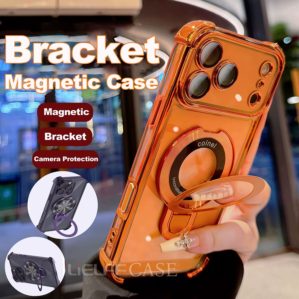 กันกระแทกวงเล็บเคสโทรศัพท์สําหรับ ไอโฟน 17 มือโปร สูงสุด 16 15 14 13 12 ปลอกชุบแม่เหล็กป้องกันกล้องปกแข็ง