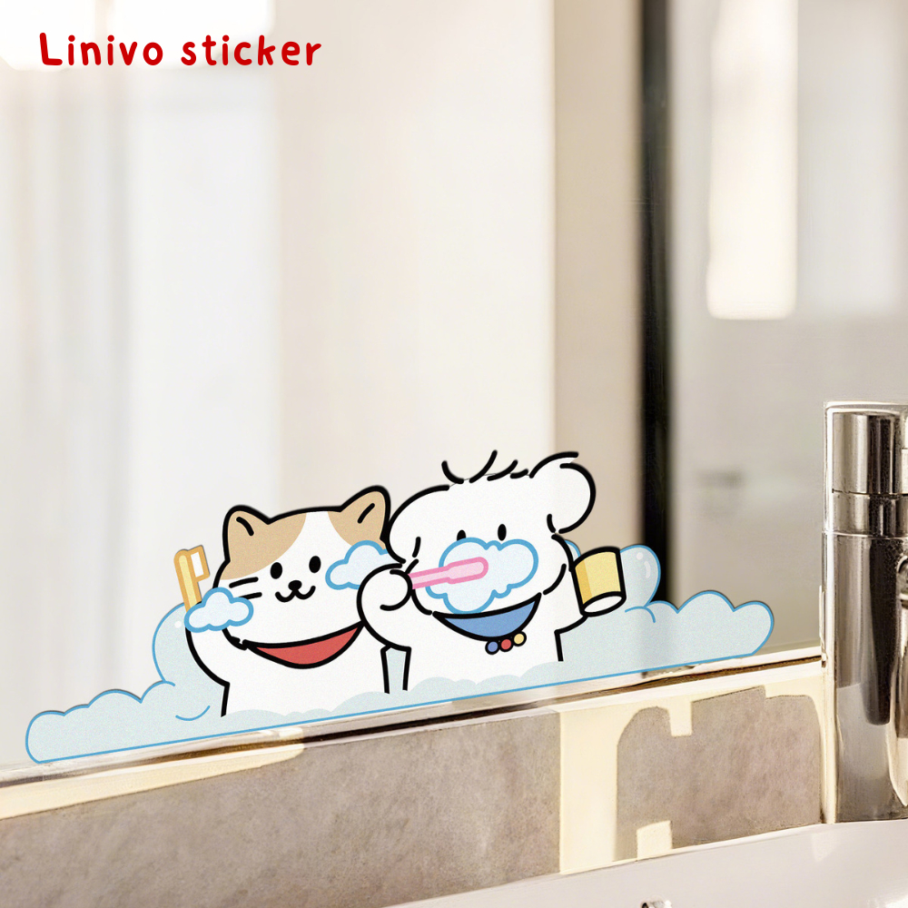 Brushing Scribble รูปแบบลูกสุนัขสติกเกอร์ห้องน้ําห้องน้ํากระจกสติกเกอร์กระจก pvc Glueless ประตูสติกเกอร์