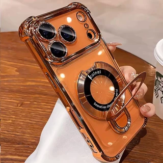 กันกระแทกวงเล็บเคสโทรศัพท์สําหรับ มือโปร สูงสุด iphone 17 16 15 14 13 12 pro max ปลอกชุบแม่เหล็กป้องกันกล้องปกแข็ง