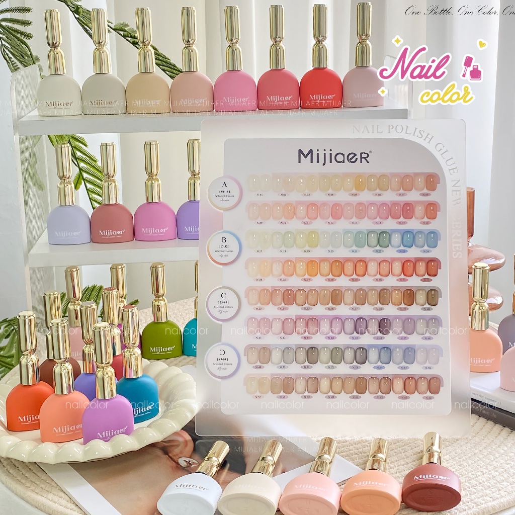 🇹🇭 มิเจียเออร์ 64 สี หนึ่ง ขวด ชุดแต่งเล็บสีเดียว (✅ฟรีบอร์ดสี+TOP+BASE) ชุดกาวทาเล็บ สีทึบยอดนิยม สต็อกพร้อม