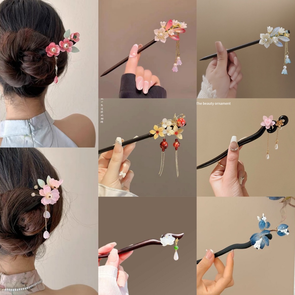 พินไม้ทรงดอกไม้สำหรับเช่าแซม สไตล์เรโทรจีน ดูหรูหรา