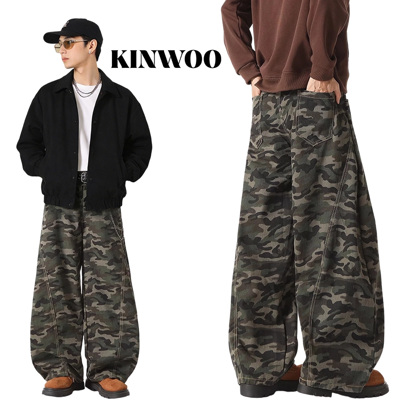 KINWOOกางเกงยีนส์ผู้ชายทรงขากว้าง สีกากีลายพราง | แบบลาบิดาสไตล์ทหาร เอวสูง เนื้อผ้าเย็น ✅ ไซส์ M-3XL Unisex พร้อมส่ง 2026 #กางเกงลายทหาร #แฟชั่นทหาร
