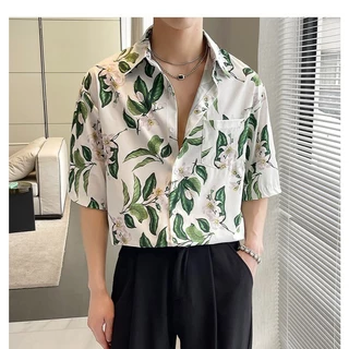 เสื้อเชิ้ตแขนสั้นทรงหลวม พิมพ์ลายฮาวายสวยงาม ใส่ง่ายระบายอากาศดี