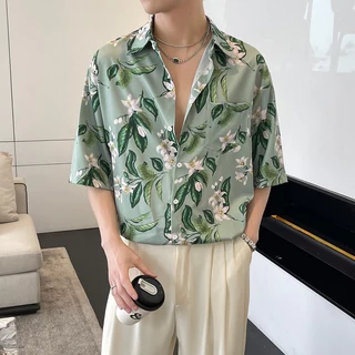 เสื้อเชิ้ตแขนสั้นทรงหลวม พิมพ์ลายฮาวายสวยงาม ใส่ง่ายระบายอากาศดี