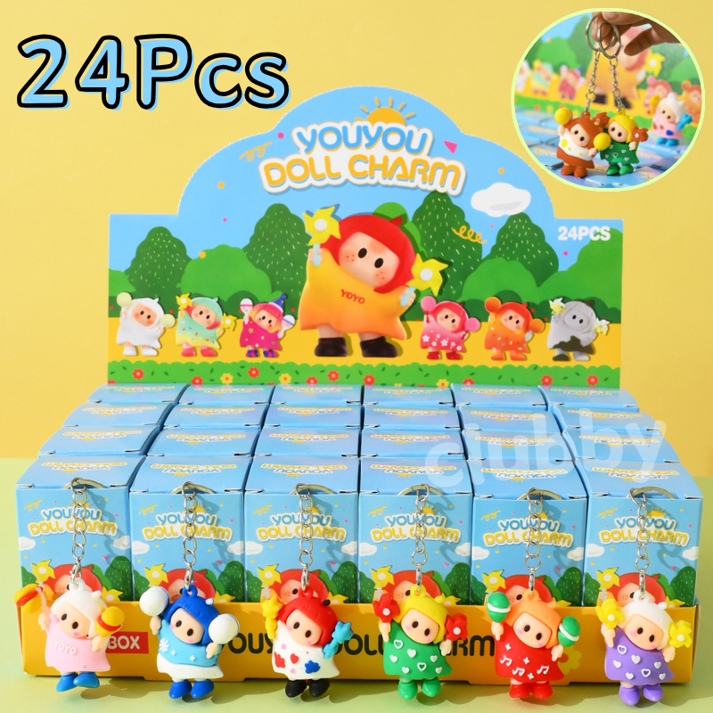 24 YOYO กล่องสุ่ม พวงกุญแจ  yoyo sauce tilted head keychain ตัวละครน่ารัก ของขวัญเด็ก