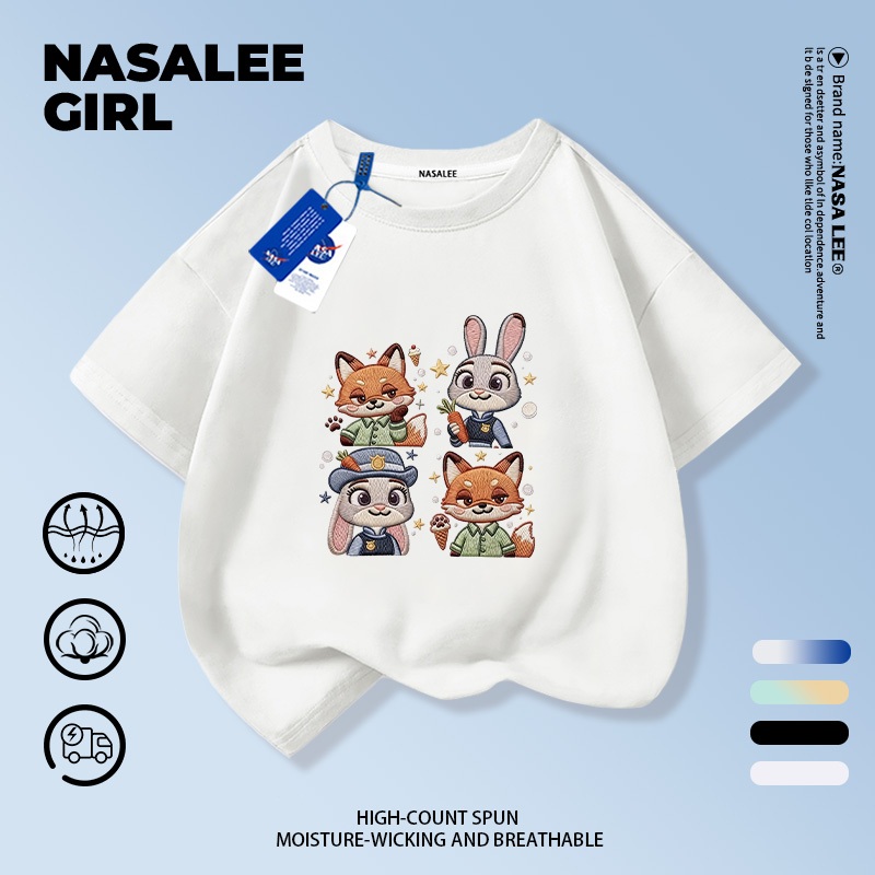 ส่งของในวันเดียวกัน เสื้อยืดผ้าฝ้ายเด็ก NASA สีขาวดำ แขตัด ลายสุนัขจิ้งจอกและกระต่าย น่ารักมาก อายุ 3-16 ปี ราคา ถูกที่สุด ดีลบีเคเค แกลเลอรีภาพที่ 2