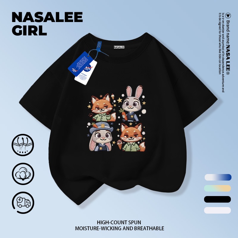ส่งของในวันเดียวกัน เสื้อยืดผ้าฝ้ายเด็ก NASA สีขาวดำ แขตัด ลายสุนัขจิ้งจอกและกระต่าย น่ารักมาก อายุ 3-16 ปี ราคา ถูกที่สุด ดีลบีเคเค แกลเลอรีภาพที่ 3