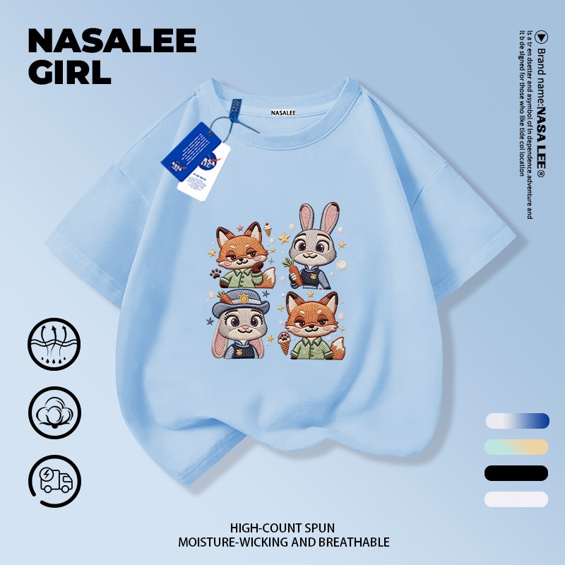 ส่งของในวันเดียวกัน เสื้อยืดผ้าฝ้ายเด็ก NASA สีขาวดำ แขตัด ลายสุนัขจิ้งจอกและกระต่าย น่ารักมาก อายุ 3-16 ปี ราคา ถูกที่สุด ดีลบีเคเค แกลเลอรีภาพที่ 9
