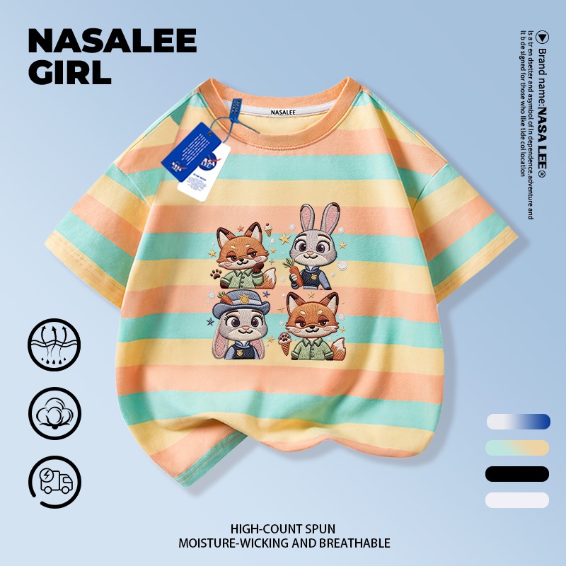 ส่งของในวันเดียวกัน เสื้อยืดผ้าฝ้ายเด็ก NASA สีขาวดำ แขตัด ลายสุนัขจิ้งจอกและกระต่าย น่ารักมาก อายุ 3-16 ปี ราคา ถูกที่สุด ดีลบีเคเค แกลเลอรีภาพที่ 7
