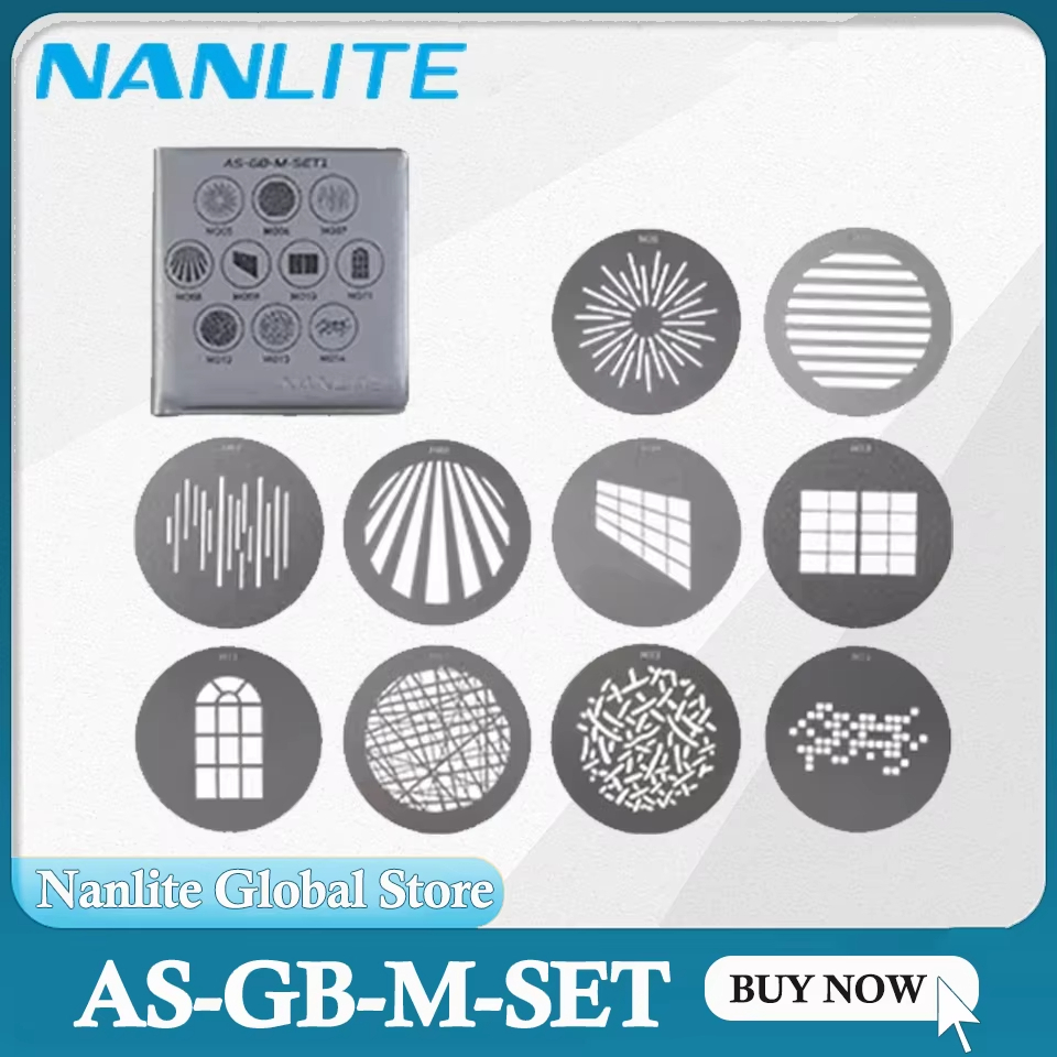 Nanlite AS-GB-M-SET M ขนาด GOBO รูปแบบชิ้นสําหรับ Nanlite PJ-BM-25-45 PJ-FMM-10/19/16 M ขนาด GOBO กา