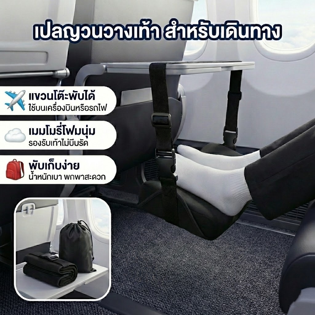 ที่พักเท้าแบบแขวน สำหรับเครื่องบิน/รถไฟ - ปรับระดับได้・พับเก็บ・พกพาสะดวก