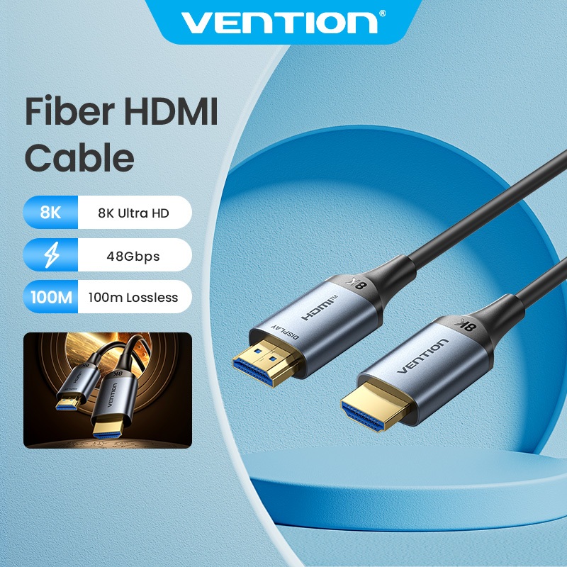 Vention 8K Fiber Optic HDMI 2.1 สาย 48Gbps A-Male to A-Male รองรับ Dynamic HDR/12-Bit ความลึกสี Zero-Loss 100m เกียร์สําหรับ PS5/Projector/โฮมเธียเตอร์
