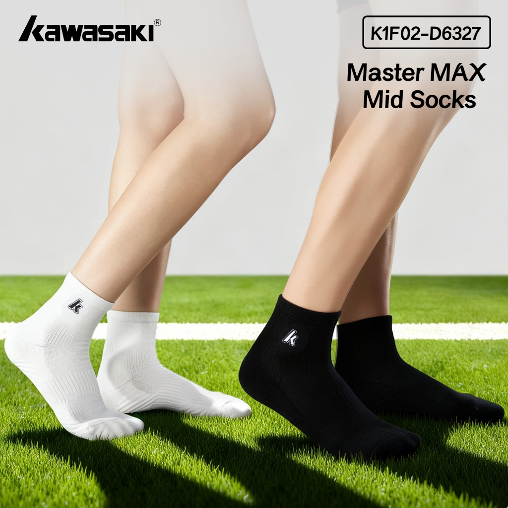 ถุงเท้ากีฬา KAWASAKI สำหรับแบดมินตันและบาสเกตบอล ออกแบบมาเพื่อดูดซับเหงื่อและระบายอากาศได้ดี