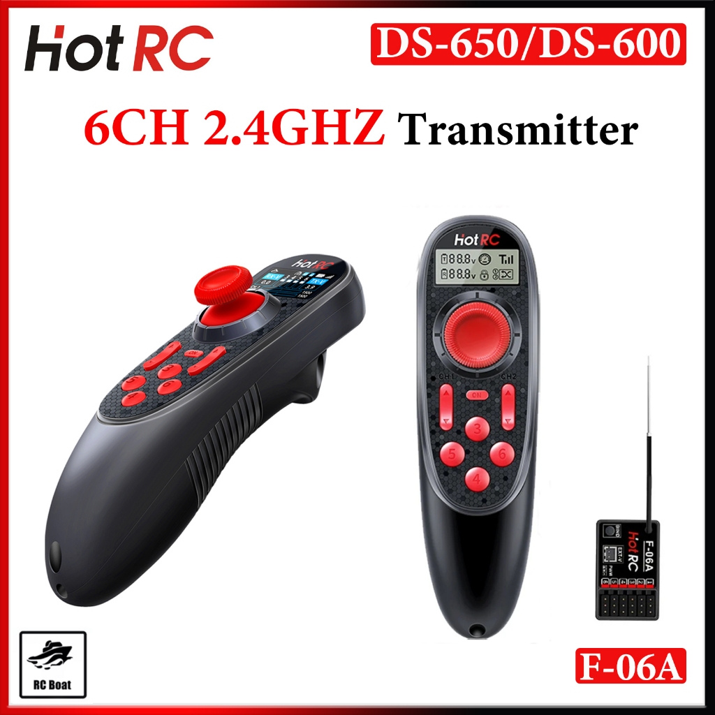 HOTRC DS-600 DS-650 6CH 2.4GHz RC เรือเครื่องส่งสัญญาณ F-06A PWM Receiver สําหรับ RC เหยื่อเรือเรือเ