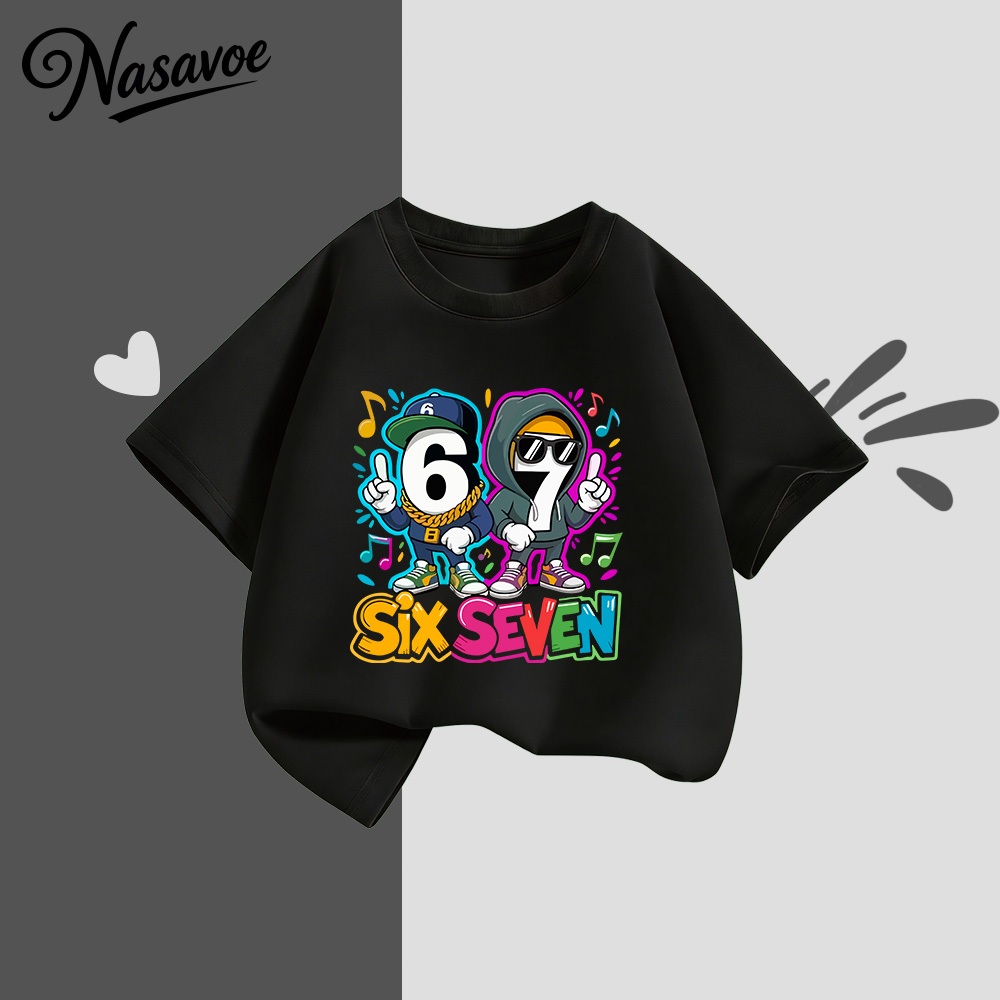 【จัดส่งภายใน 24 ชั่วโมง】 เสื้อยืดเด็กแขนสั้น ลายเท่ห์ 67 สีดำ เนื้อผ้าคุณภาพสูง สบาย สำหรับอายุ 1-13 ปี รุ่นใหม่